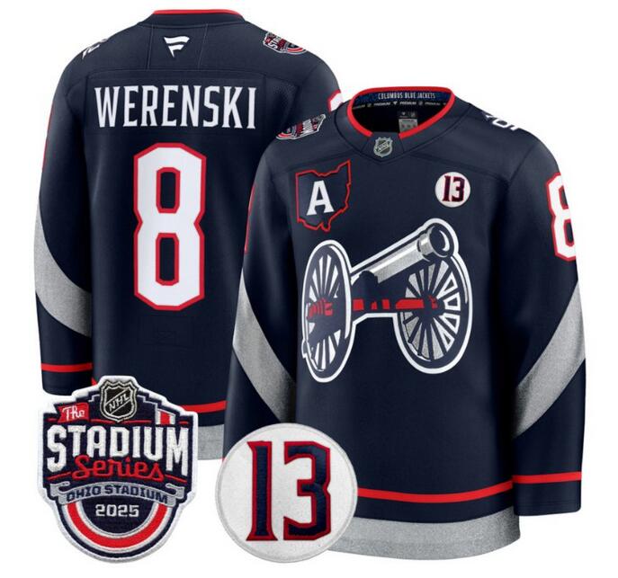 Men's Columbus Blue Jackets #8 Zach Werenski Navy 2024-25 Stadium Series With A Patch Stitched Hockey Jersey
